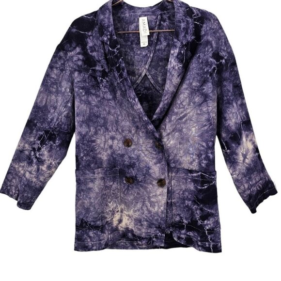 Anthropologie Amadi Hilde Shine Oversized Purple Tie Dye Linen Blazer - Picture 1 of 11